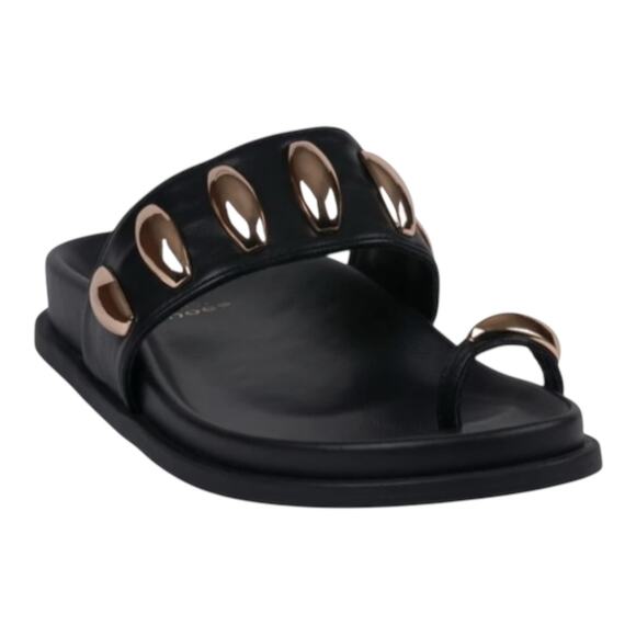 GC Shoes Women's Sonya Toe Ring Footbed Flat Sandals Black Size 9 - Picture 1 of 1
